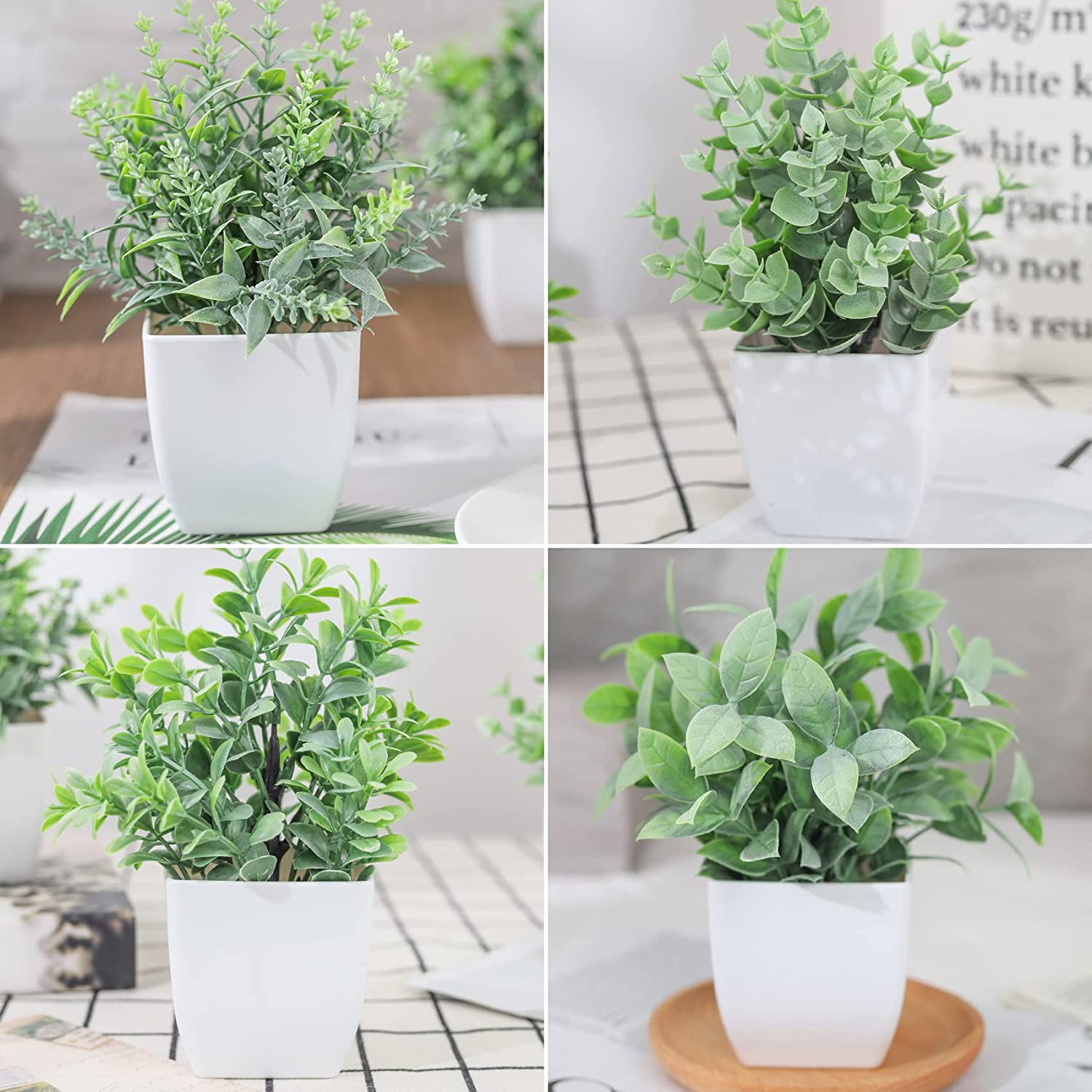 4 Packs Fake Plants Mini Artificial Greenery Potted Plants for