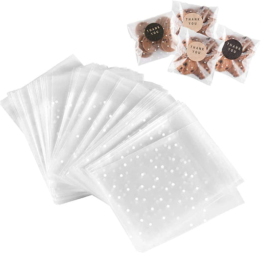 Self Adhesive Cookie Bags Cellophane Treat Bags Thank You Cookie Bags for Gift Giving with Stickers(200PACK,4X6INCH)