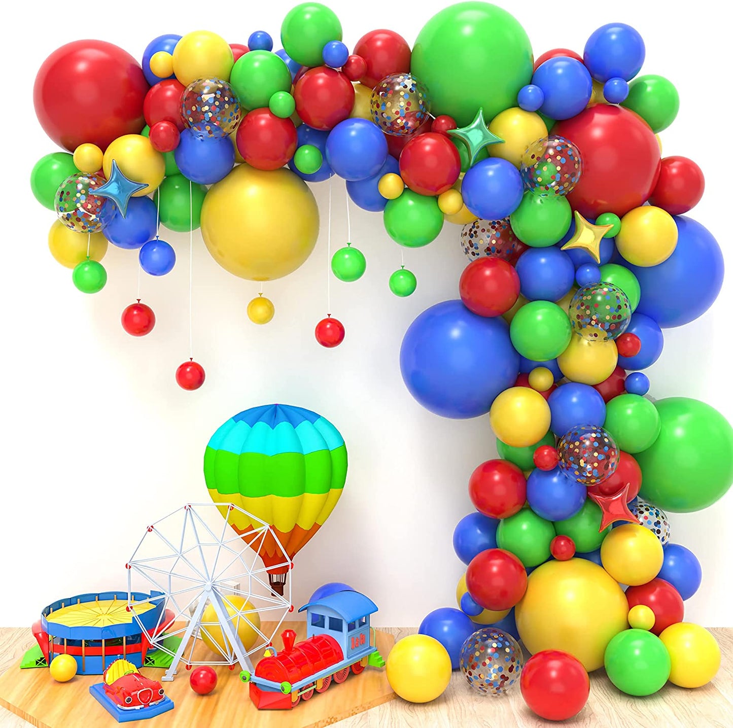 Carnival Circus Balloon Arch Garland Kit, 146 Pcs Red Blue Yellow Green Colorful Balloon Garland and Star Foil Balloons for Boy and Girl Birthday Party Carnival Theme Party Decorations