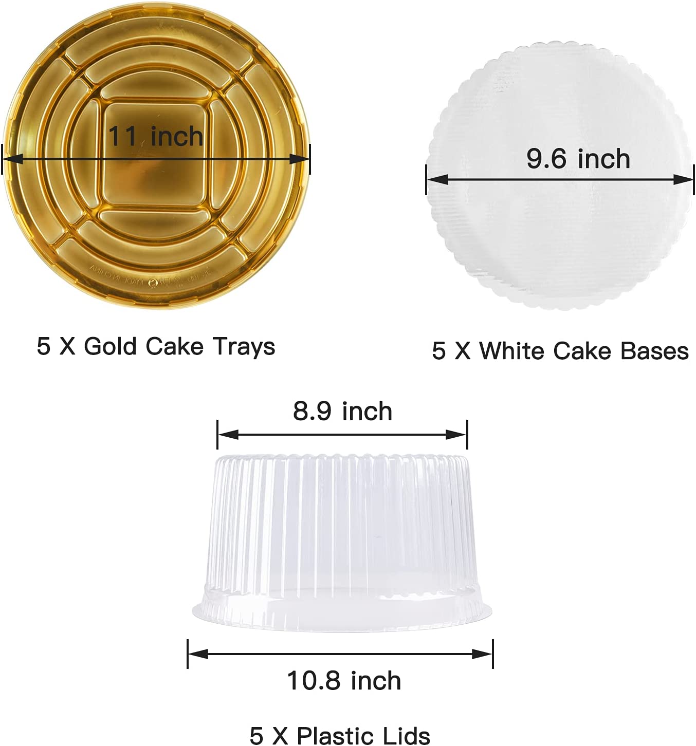 10-11 Inch Plastic Cake Containers With Lids Disposable, Round Gold Clear Cake Carrier Holder with Lid for 1-2 Layer Cakes(5 Pack)