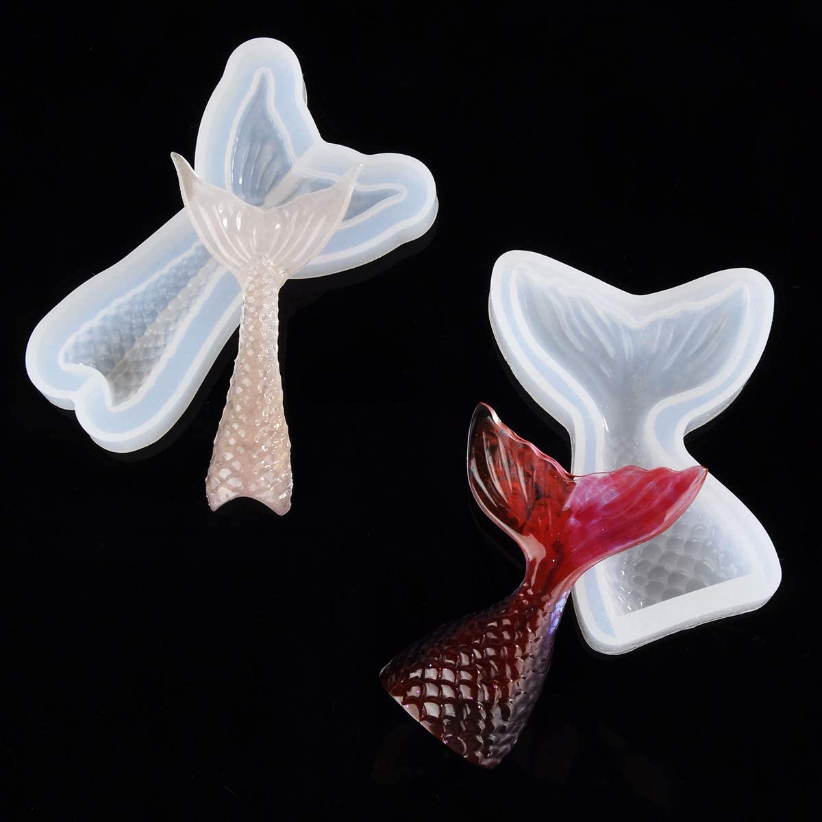 6 Pack Mermaid Tail Silicone Molds for Resin Marine Themed Keychains Pendants Resin molds with Tail Mermaid Whale Starfish and Shell