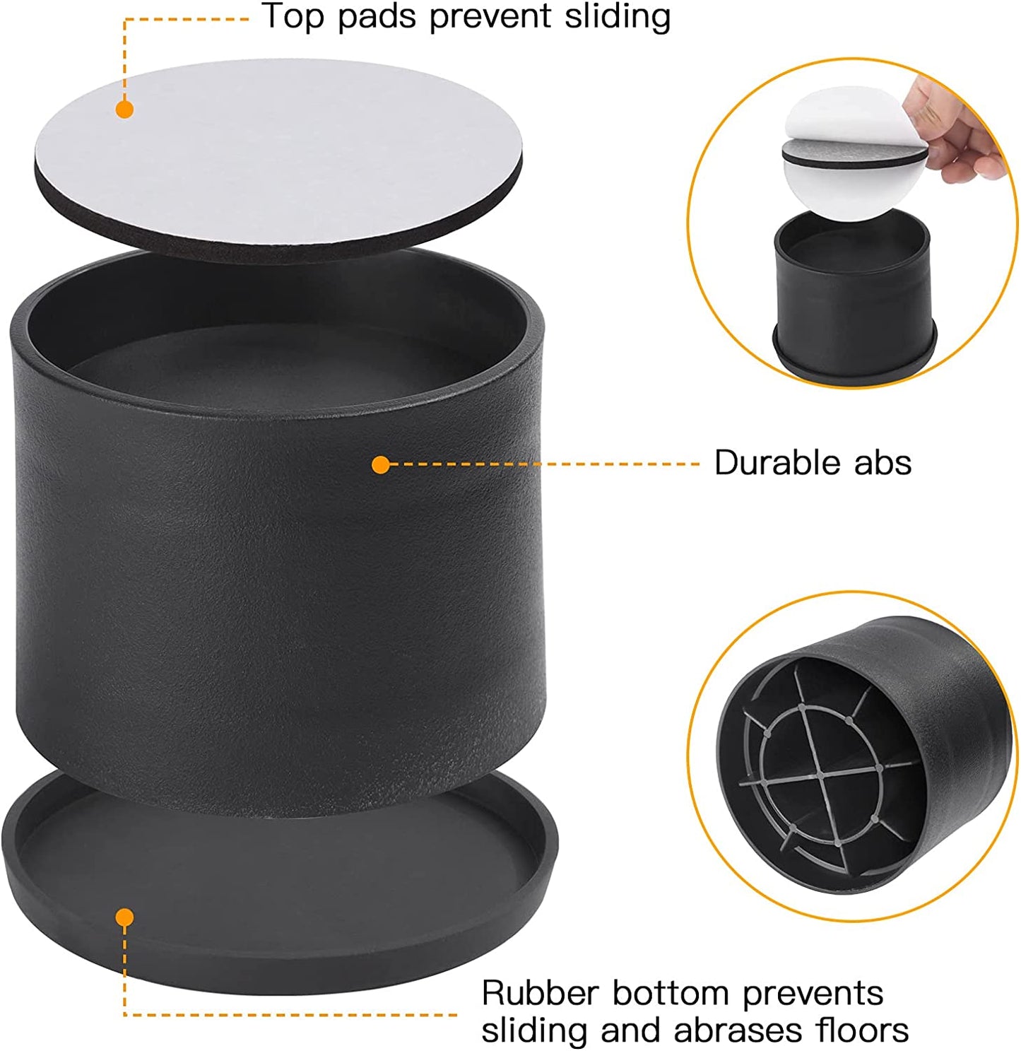 Bed Risers 2 inch Heavy Duty Furniture Risers Chair Table Legs Risers Great for Thin Legs Add 2" Height Black 4 Pack Round