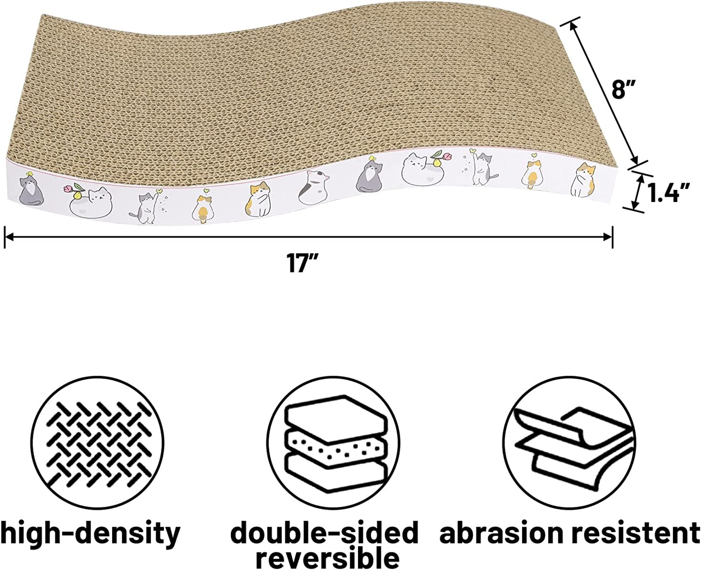 Cat Scratcher Cardboard 4 PCS Cat Scratch Pad Reversible Scratcher Texture Curve Design Durable cat scratchers for Indoor Cats Lounger Sofa