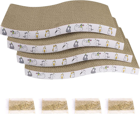 Cat Scratcher Cardboard 4 PCS Cat Scratch Pad Reversible Scratcher Texture Curve Design Durable cat scratchers for Indoor Cats Lounger Sofa